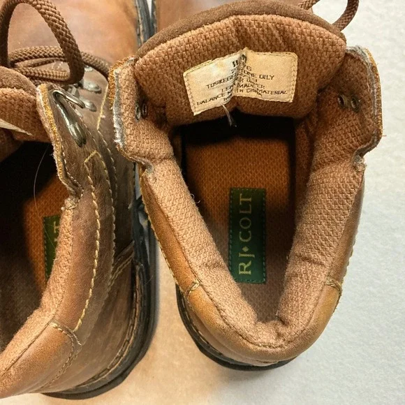 RJ Colt Men Leather Work Boots Ice Traction Cleats Size 11.5 Brown Ankle Rugged - Picture 11 of 16